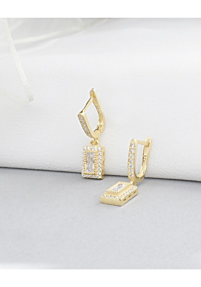 Brezza Lusso Jewelry 18k Serie Oro Sallantılı Baget Kadın Gümüş Küpe