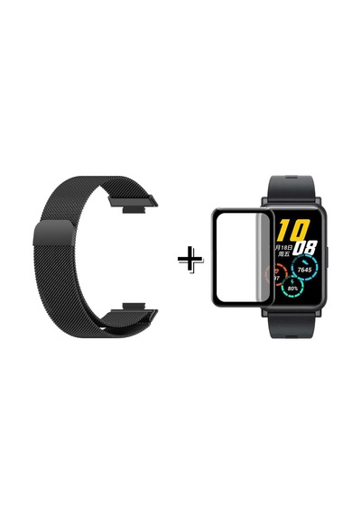 Forzacase Huawei Uyumlu Watch Fit 2 İçin Metal Mıknatıslı Kordon Kayış + Ekran Koruyucu Film - Fc297 Siyah