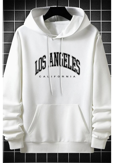 Uyguntarz Unisex Los Angles Baskılı Sweatshirt beyaz