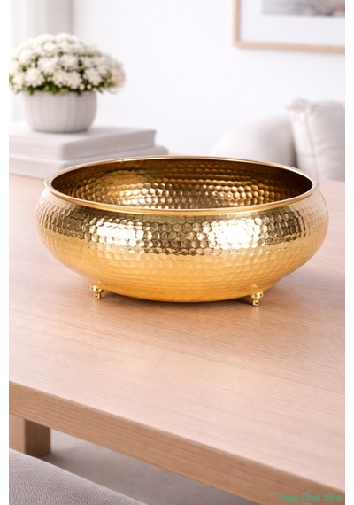 Yapay Çiçek Sitesi Metal Dekoratif Darbeli Ufo Model Saksı 11 Cm Altın