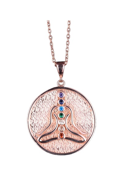 925 Ayar Gümüş Chakra Kolye, Rose Altın Kaplama Yoga Kolyesi, Meditasyon Takısı, Chakra Gümüş
