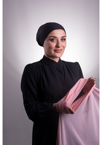 Hürrem Bone Pudra Pratik Hazır Geçmeli Şal Şifon Boru Boneli 3001_06
