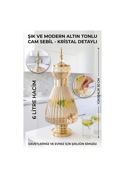 Cam Sebil - Yağlık, Şerbetlik, Sürahi - 6 Litre, 50 Cm-5