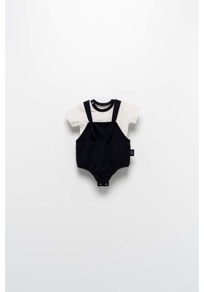 Babyhola Unisex Ayarlanabilir Askılı Salopet Tişört Takım 50871 Siyah