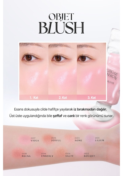 Hafif Yapılı, Ciltle Bütünleşen Parlak Bitişli Likit Allık Muzıgae Mansıon Objet Blush 001 Lilium 15523632