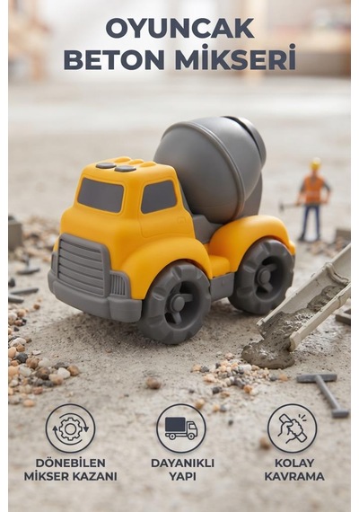 Eğitici Ve Güvenli Oyuncak Beton Mikseri Gerçekçi Tasarımlı Dönebilen Kazanlı 15 Cm Oyuncak Mikser