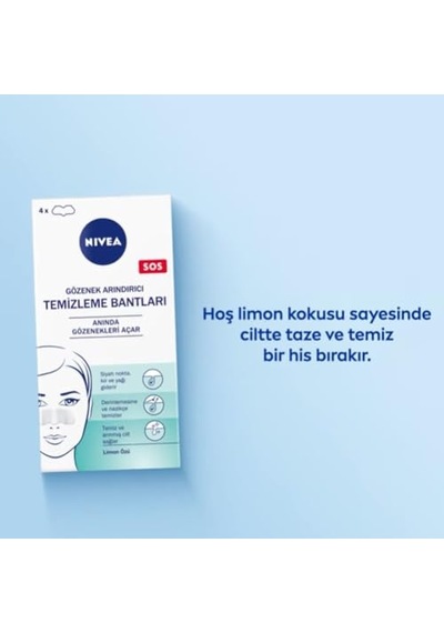 Nıvea Siyah Nokta Temizleyici Burun T-bant, Gözenek Arındırıcı, Derinlemesine Temizlik, Limon Özü, 4 Adet 10