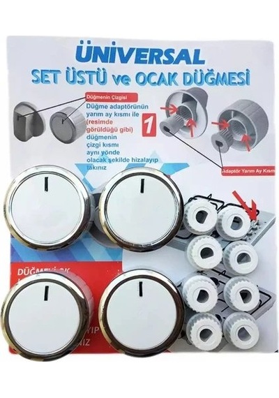 Üniversal Ankastre Ocak Fırın Düğme Seti Beyaz Plus