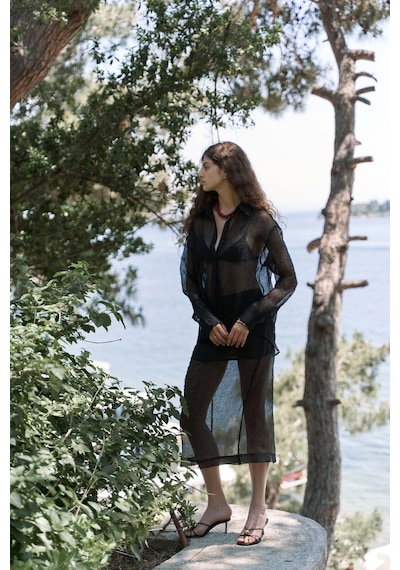 Mai Collection Mai Studios Co. Sorcha Siyah Transparan Gömlek Etek Takım Siyah