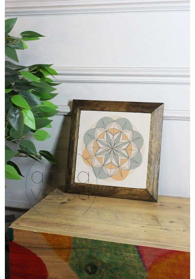 Artavessa Masif Ahşap Çerçeveli Taş Tablo Pano 26 x 26 cm - Yaşam Çiçeği 2