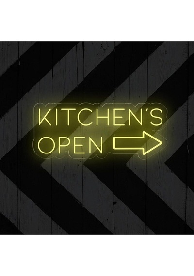 Kıtchen's Open Yazılı Ve Şekilli Neon Tabela Sarı