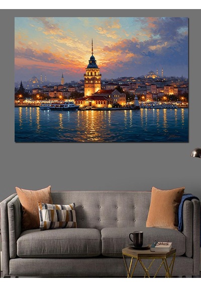 Ahşap Tablo Gün Batımı İstanbul Kız Kulesi Dekoratif Tablolar