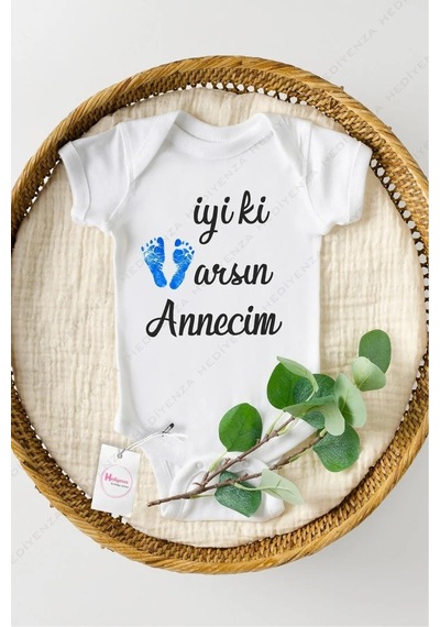 Hediyenza İyi ki Varsın Annecim Özel Tasarım Bebek Zıbın Pamuklu Çıtçıtlı Body Beyaz