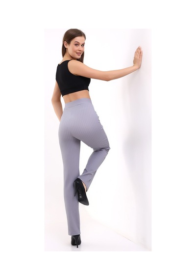 Winmoda34 Kadın Ultra Yüksek Bel Önü Dikişli Palazzo Pantolon Çizgili Gri-çizgili