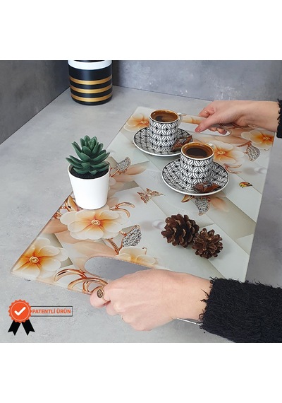 Decorita Cam Tepsi Elmas Çiçekler 29Cm X 52Cm
