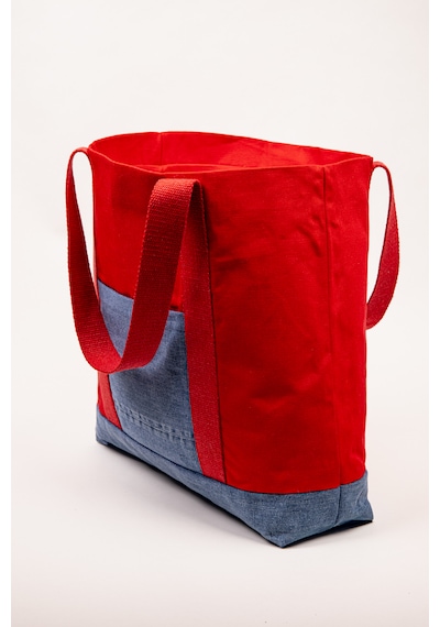 Fabric Craft Bag Plaj & Günlük Omuz Çantası Kırmızı Denim Detaylı Astarlı 51x44 Cm Kırmızı - Mavi