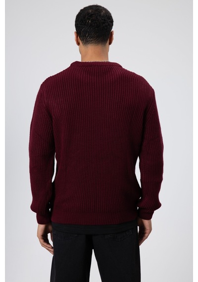 Vamos Bisiklet Yaka Oversize Triko Kazak V60-10 Bordo