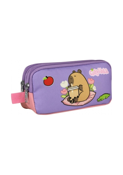Capybara Kız Çocuk İki Bölmeli Kalem Çantası - Mor - Pembe - 5235 Çok Renkli