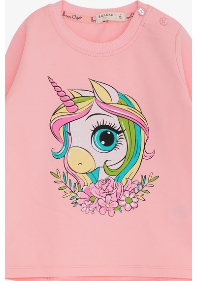 Breeze Kız Çocuk Uzun Kollu Tişört Unicorn Baskılı 1.5-5 Yaş, Pembe
