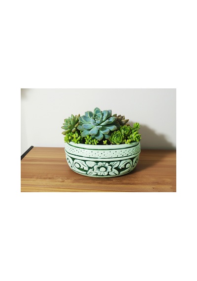 Beton Saksı Sukulent Bonzai Aranjman Teraryum Çiçek Saksısı 19x8cm Çiçekler Hariç Renk:yesil Turuncu
