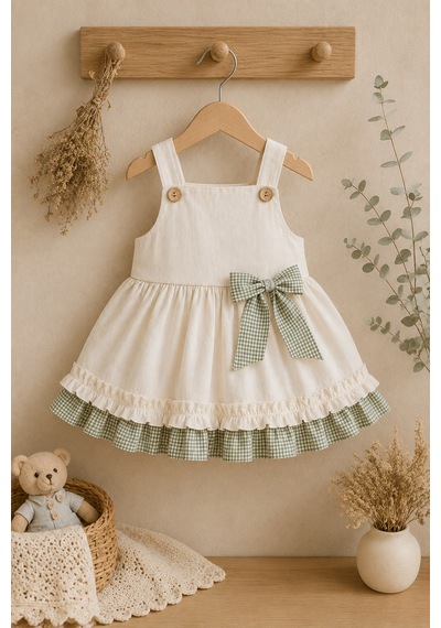 Mnk Baby & Kids Kız Bebek %100 Pamuklu Fiyonk Detaylı Elbise M00849 Krem