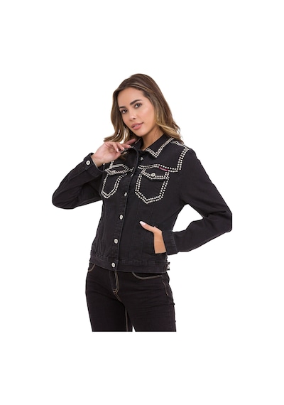Wj213 Kadın Gümüş İşlemeli Denim Ceket 001
