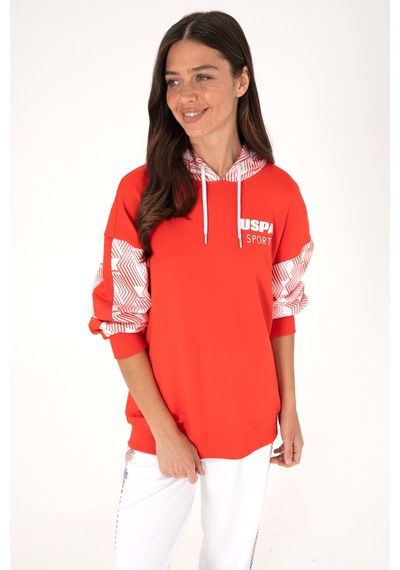U.S. Polo Assn. Kadın Kırmızı Modal Karışımlı Kapüşonlu Sweatshırt 50300694-VR213