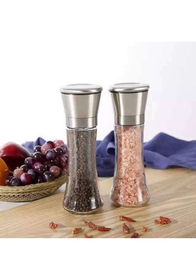 Karabiber Tuz Değirmeni 2li Set Metal Seramik Öğütücülü Yükseklik 19cm Cam Beyaz Diğer