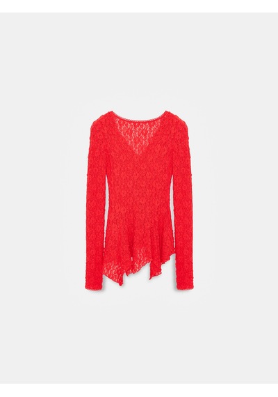 Dilvin 60433 Düğmeli Peplum Dantel Hırka-kırmızı