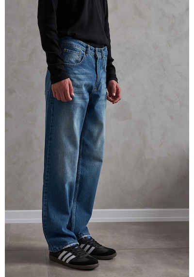 Erkek Baggy Jean Pantolon Koyu Mavi