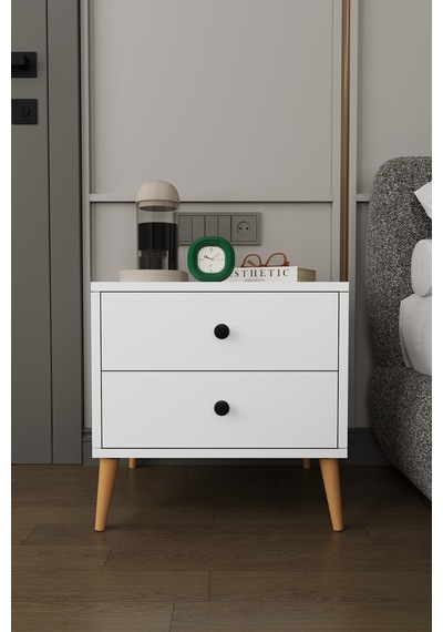 Modern 2 Çekmeceli Komodin Şifonyer %100 Mdf Çok Amaçlı Organizer Kmd03 Beyaz