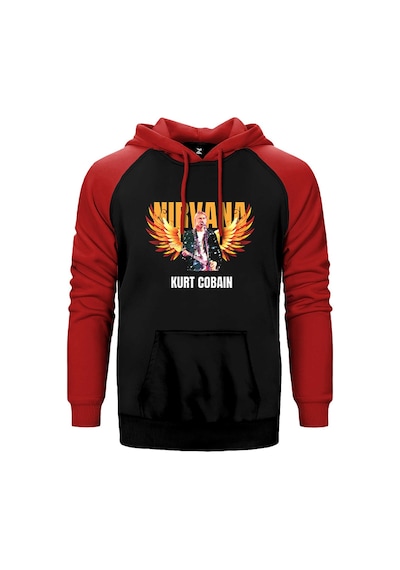 Nirvana Kurt Cobain Guitar Angel Kırmızı Renk Reglan Kol Kapşonlu Sweatshirt Kırmızı