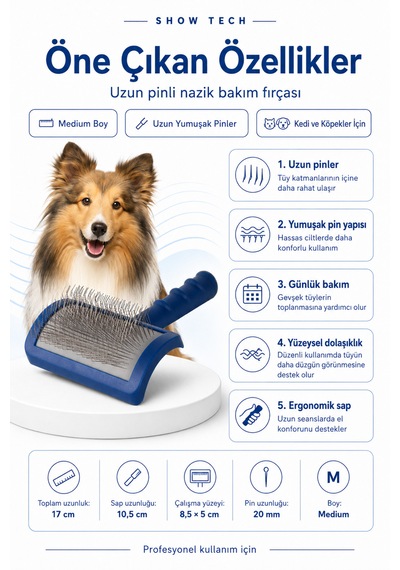 Showtech Tuffer Than Tangles Uzun Tüylü Kedi Ve Köpekler İçin Yumuşak Pinli Fırça