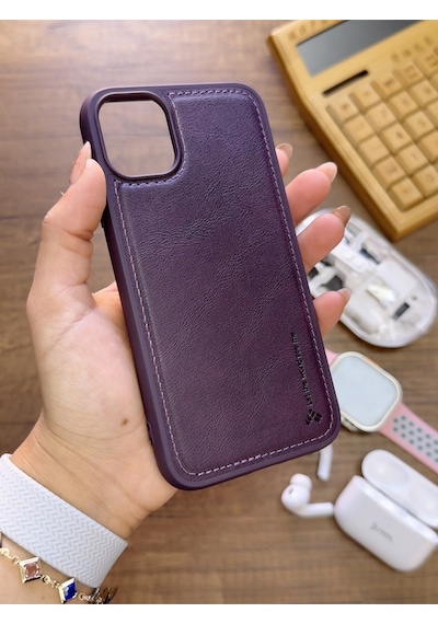 Apple iPhone 12/12 Pro Uyumlu Premium Deri Dokulu Darbelere Karşı Dayanıklı Nazal Silikon Kılıf Mor