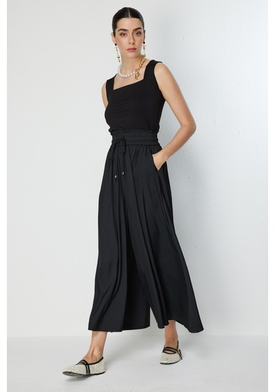 On Kadın Beli Lastikli Geniş Paça Pantolon 70136 Black Siyah