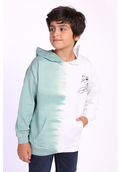 Toontoy Kids Toontoy Erkek Çocuk Kapüşonlu Baskılı İki Renkli Sweatshirt Yeşil