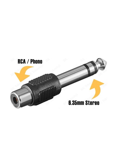 6.35mm 1/4" Stereo Fiş Erkek - RCA Dişi Ses Jakı Dönüştürücü Adap