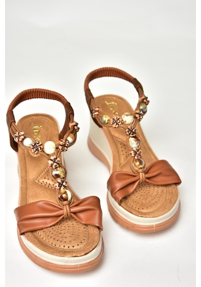Fox Shoes U258924409 Taba Dolgu Tabanlı Kadın Sandalet Taba