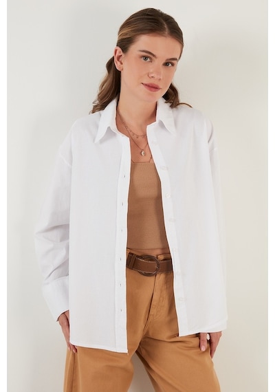 Lela Oversize % 100 Pamuk Poplin Bayan Gömlek Cf21S163867 Beyaz