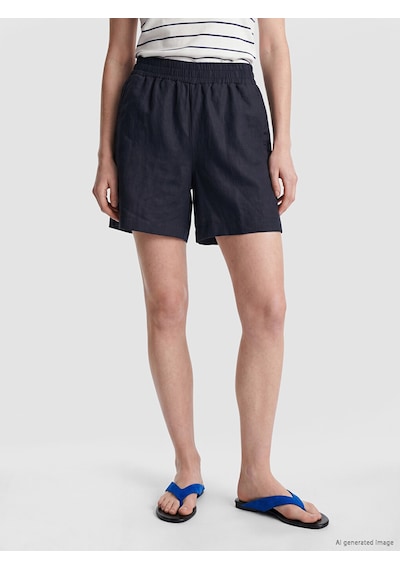 Lcw Comfort Lacivert Beli Lastikli %100 Keten Kadın Şort
