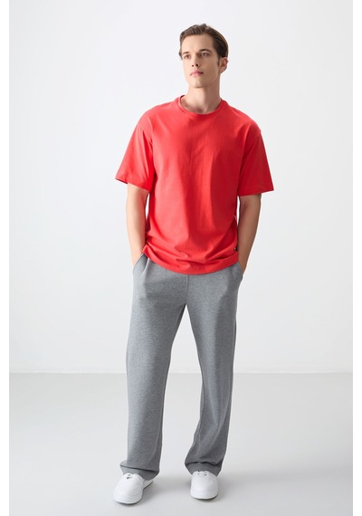 Air Jones Tommy Life Fiesta %100 Pamuk Kalın Yumuşak Dokulu Oversize Fit Basic Erkek T-shirt - 88353 Kirmizi
