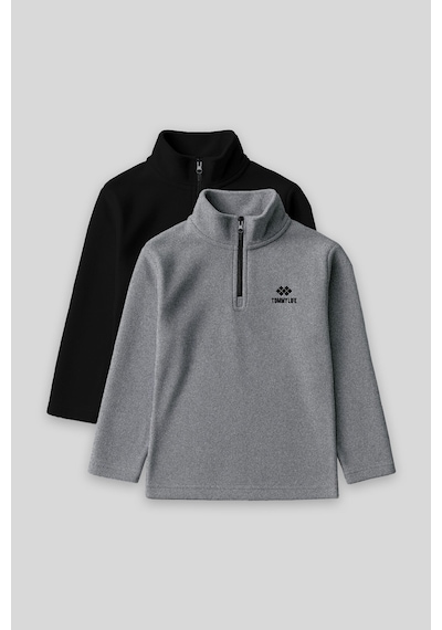 Tommylife Standart Fit 2li Paket Siyah-gri Melanj Erkek Çocuk Polar Sweatshirt - 11221 Siyah - Gri