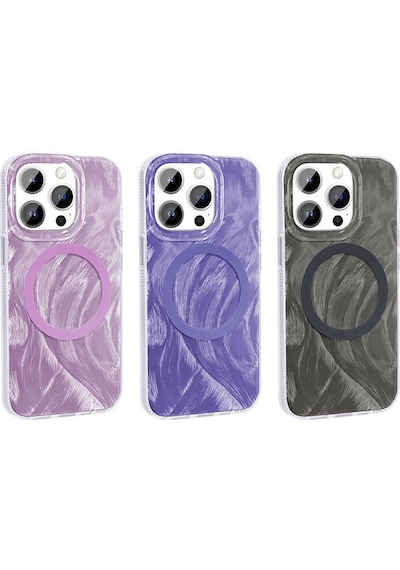 Nourthkiingdom Apple Uyumlu iPhone 15 Pro Max Kılıf Magsafe Şarj Özellikli Fırça Boya Desenli Nrtk Palet Kapak - Mor Mor
