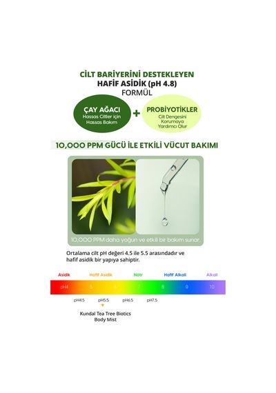 Akneye Eğilimli Ciltlere Vücut Bakım Misti Kundal Tea Tree Biotics Body Mist 200ml Apple Green Tea