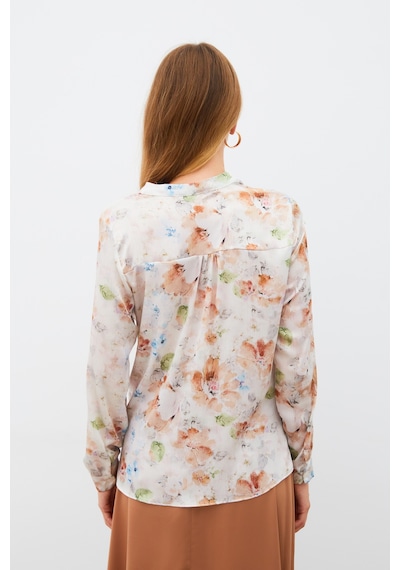 Sateen Desenli Kruvaze Bluz - Vizon-135216 Vizon Sateen Desenli Kruvaze Bluz - Vizon-135216 Vizon