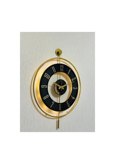 Pey Aksesuar Metal Camlı Duvar Saati 50 X 70 Cm Orta Boy Işıklı Gerçek Cam Duvar Saati Modern Tasarım M51-gold-şeffaf-siyah-gold