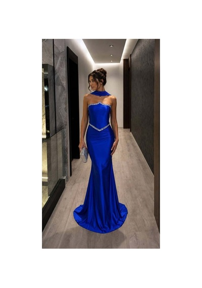 Lior Design Kadın Trend Model Kruvaze Yaka Şık Abiye Elbise Saks