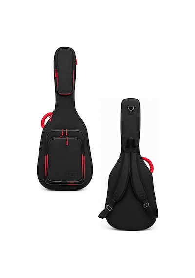 Profesyonel Gigbag Kalın Akustik Gitar Kılıfı-çantası - Siyah - Kırmızı 1900 Denye Lüx Kumaş - %100 Su Geçirmez