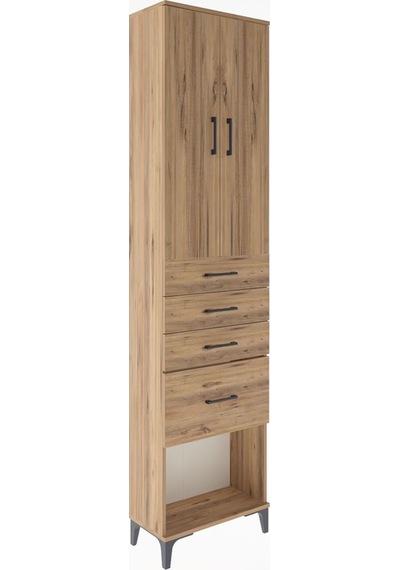 Arges Dolap 3 Raflı 4 Çekmeceli 2 Kapaklı 60x30x243 Çam-çam Atlas Çam