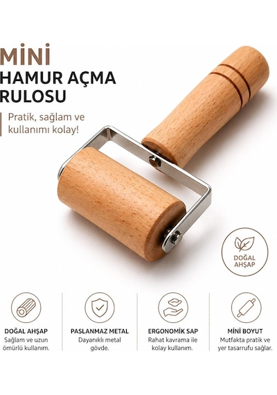 Bambu Merdane Hamur Açma Silindiri Doğal Ahşap Mini Merdane Pratik Hamur Açıcı Alet